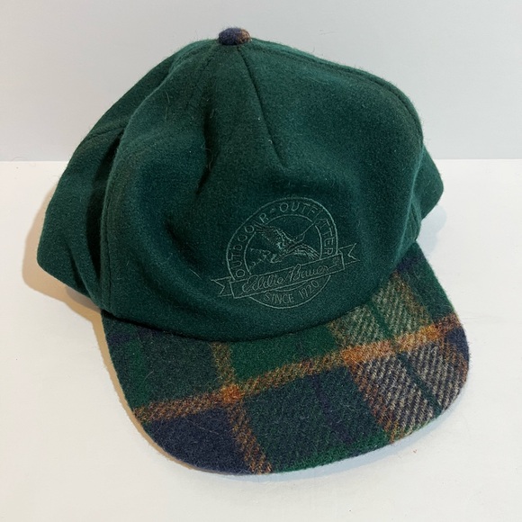 Eddie Bauer Other - Vintage Eddie Bauer Solid & Plaid Wool Blend Adjustable One Size Men Hat USA